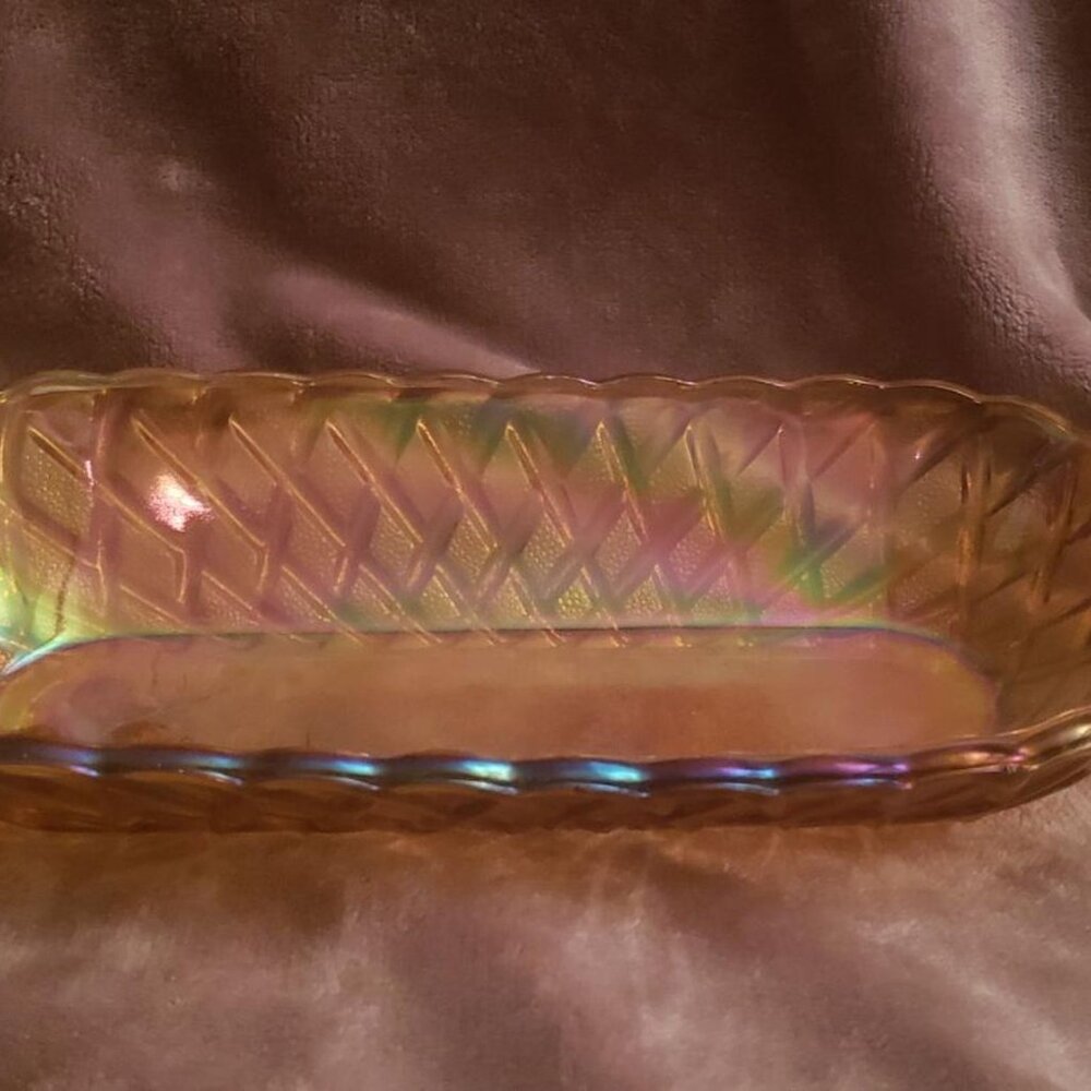 Vintage rainbow hued glass server/tray/dish